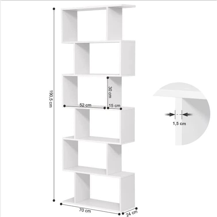 Function Home Geometric Bookcase, S Shaped Bookshelf, Modern Freestanding Decorative Display Shelves, White Book Shelf for Bedroom Living Room Office