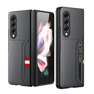 eaxer luxury leather shockproof case for galaxy z fold 3 with id card holder case for samsung galaxy z fold 3 5g-gray