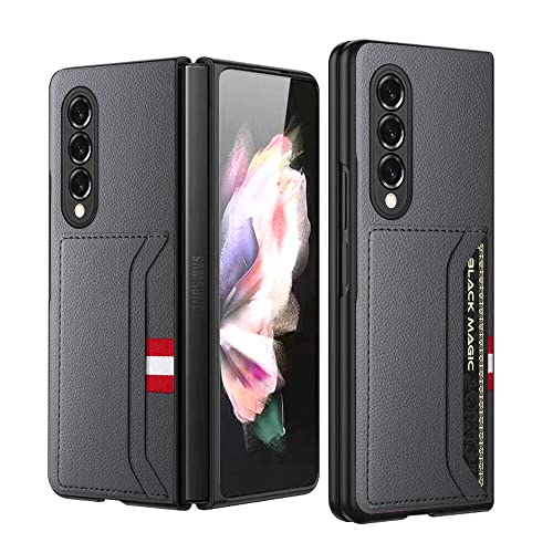 EAXER Luxury Leather Shockproof Case for Galaxy Z Fold 3 with ID Card Holder Case for Samsung Galaxy Z Fold 3 5G-Gray