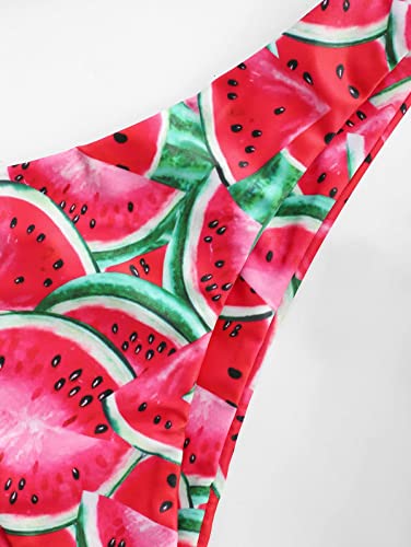 ZAFUL Women's Sexy Triangle Bikini Set Watermelon Print Spaghetti Strap 2 Piece Swimsuit Crisscross Low Cut Bathing Suit Red M