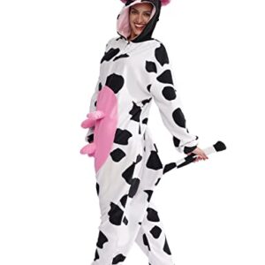 Adult Cow One-Piece Pajamas Animal Cosplay Halloween Costume for Men Women