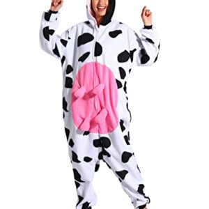 Adult Cow One-Piece Pajamas Animal Cosplay Halloween Costume for Men Women