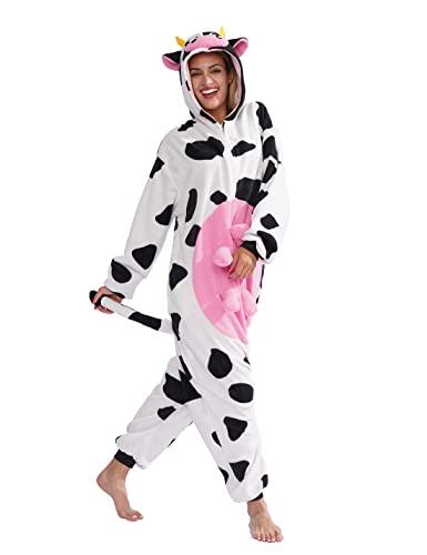 Adult Cow One-Piece Pajamas Animal Cosplay Halloween Costume for Men Women