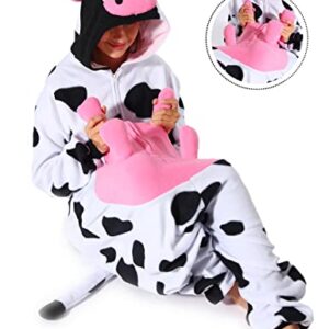 Adult Cow One-Piece Pajamas Animal Cosplay Halloween Costume for Men Women