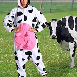 Adult Cow One-Piece Pajamas Animal Cosplay Halloween Costume for Men Women