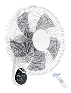 mirdred wall mount fan, 16 inch 5 blades 5 speeds wall fan with remote control, 90 degree 8 hour timer oscillating fan for bedroom home kitchen gym yoga pilates studio glass sunshine room