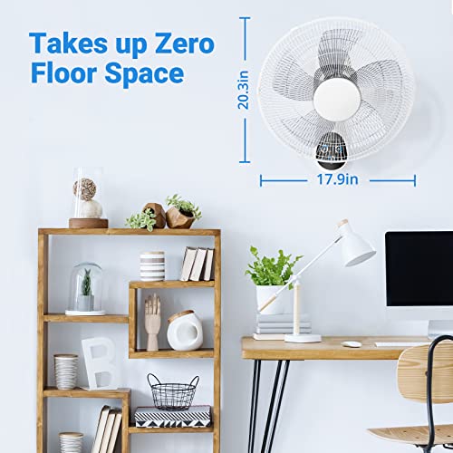 Mirdred Wall Mount Fan, 16 Inch 5 Blades 5 Speeds Wall Fan with Remote Control, 90 Degree 8 Hour Timer Oscillating Fan for Bedroom Home Kitchen Gym Yoga Pilates Studio Glass Sunshine Room