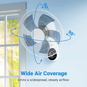 Mirdred Wall Mount Fan, 16 Inch 5 Blades 5 Speeds Wall Fan with Remote Control, 90 Degree 8 Hour Timer Oscillating Fan for Bedroom Home Kitchen Gym Yoga Pilates Studio Glass Sunshine Room