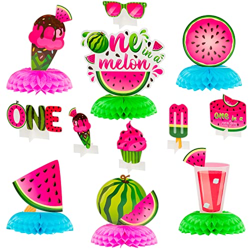 OSNIE 12Pcs Watermelon 1st Honeycomb Centerpieces Table Toppers for Kids One in a Melon Party Decor Summer Fruit Pink Watermelon Party Supplies One Year Old Birthday Party Baby Shower Photo Prop