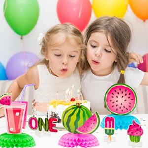 OSNIE 12Pcs Watermelon 1st Honeycomb Centerpieces Table Toppers for Kids One in a Melon Party Decor Summer Fruit Pink Watermelon Party Supplies One Year Old Birthday Party Baby Shower Photo Prop