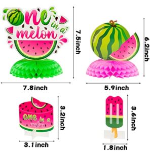 OSNIE 12Pcs Watermelon 1st Honeycomb Centerpieces Table Toppers for Kids One in a Melon Party Decor Summer Fruit Pink Watermelon Party Supplies One Year Old Birthday Party Baby Shower Photo Prop