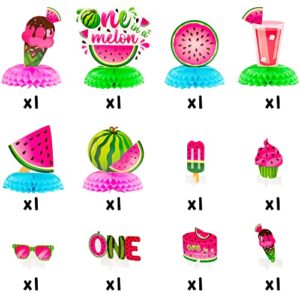 OSNIE 12Pcs Watermelon 1st Honeycomb Centerpieces Table Toppers for Kids One in a Melon Party Decor Summer Fruit Pink Watermelon Party Supplies One Year Old Birthday Party Baby Shower Photo Prop