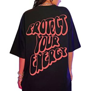 SweatyRocks Women's Short Sleeve Round Neck Tee Graphic Oversized T-Shirt Black L