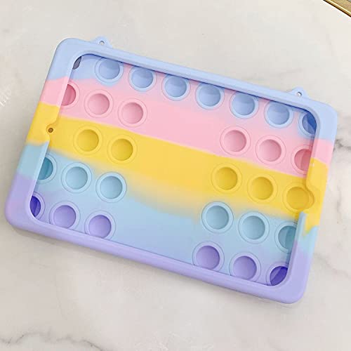 iZi Way Pop It Tablet Case for Amazon Fire 7 Kids (2015/2017/2019), Fidget Poppet Push Bubble Wrap Silicone Cover Stand & Strap for Fire 7" 5th 7th 9th - Rainbow