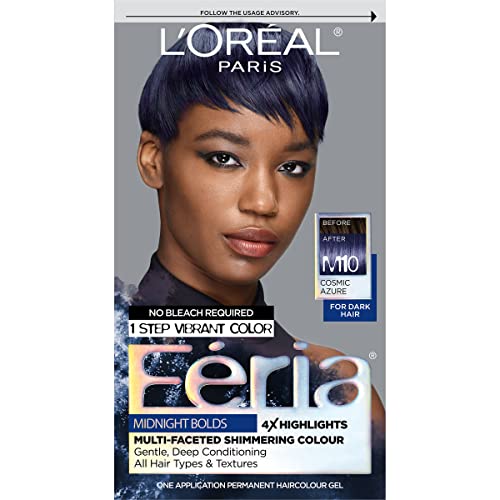 L’Oréal Paris Feria Midnight Bold Multi-Faceted Permanent One-Step Hair Color Kit, No Bleach Required, Cosmic Azure