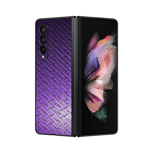 MightySkins Carbon Fiber Skin Compatible with Samsung Galaxy Z Fold 3 - Purple Diamond Plate | Protective, Durable Textured Carbon Fiber Finish | Easy to Apply | Made in The USA