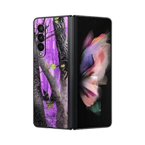 mightyskins glossy glitter skin compatible with samsung galaxy z fold 3 - purple tree camo | protective, durable high-gloss glitter finish | easy to apply and change styles | made in the usa
