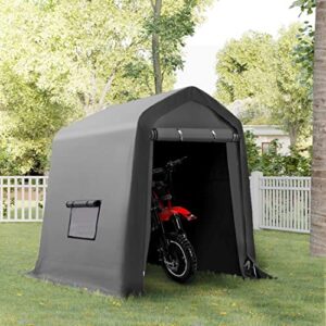 PEAKTOP OUTDOOR 6X8ft Heavy Duty Storage Shelter with 2 Roll-Up Side Windows，Waterproof and UV Resistant Outdoor Tent Tarp Sheds for Bike, Motorcycle, Garden Tools，Gray
