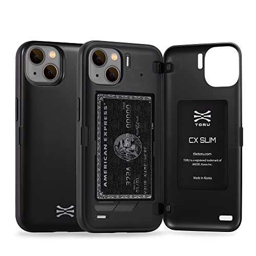 TORU CX Slim Magnetic Wallet Cover Designed for iPhone 13 Case with Card Holder - Black