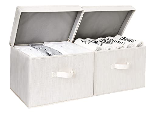 StorageWorks Decorative Storage Boxes, Storage Basket with Lid and Handles, Mixing of Beige, White & Ivory, Large, 2-Pack