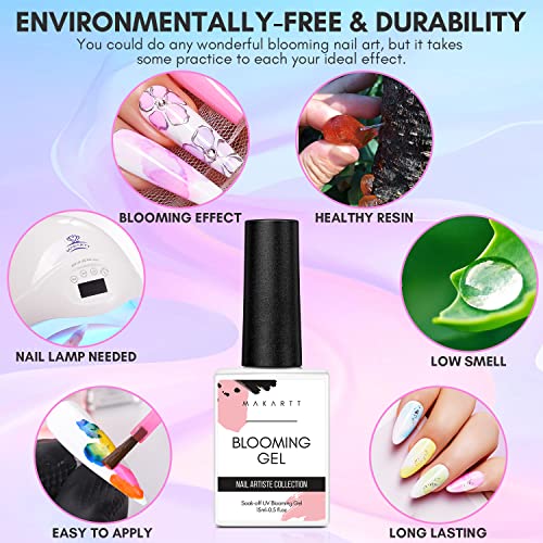 Makartt Clear Blooming Gel 15ml UV LED Soak Off Nail Art Polish for Spreading Effect Marble Nail Polish Gel Paint Nail Designs for DIY Spring Summer Color Flower Watercolor Magic Beauty Gift