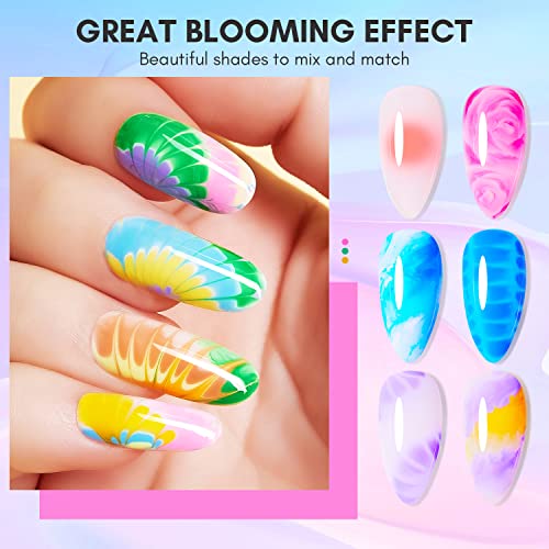 Makartt Clear Blooming Gel 15ml UV LED Soak Off Nail Art Polish for Spreading Effect Marble Nail Polish Gel Paint Nail Designs for DIY Spring Summer Color Flower Watercolor Magic Beauty Gift