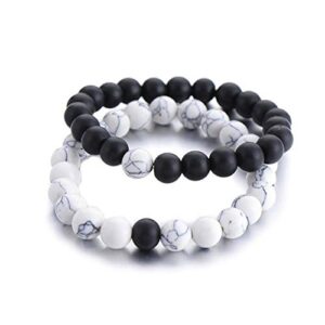 bayetss men women lava bracelet beads bracelet bangle stretch stone beads bracelets friendship couples gifts,black and white