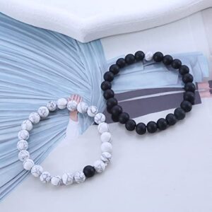 Bayetss Men Women Lava Bracelet Beads Bracelet Bangle Stretch Stone Beads Bracelets Friendship Couples Gifts,Black and white