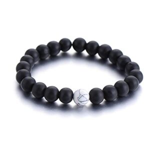 Bayetss Men Women Lava Bracelet Beads Bracelet Bangle Stretch Stone Beads Bracelets Friendship Couples Gifts,Black and white