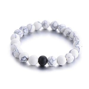 Bayetss Men Women Lava Bracelet Beads Bracelet Bangle Stretch Stone Beads Bracelets Friendship Couples Gifts,Black and white