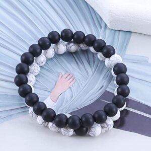 Bayetss Men Women Lava Bracelet Beads Bracelet Bangle Stretch Stone Beads Bracelets Friendship Couples Gifts,Black and white