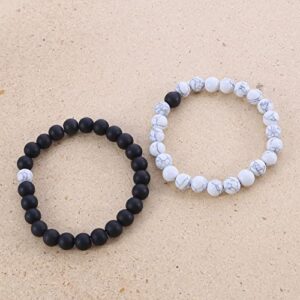 Bayetss Men Women Lava Bracelet Beads Bracelet Bangle Stretch Stone Beads Bracelets Friendship Couples Gifts,Black and white