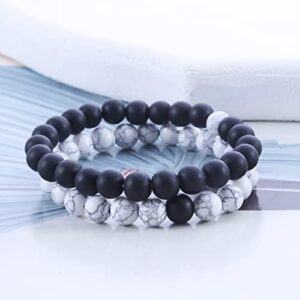 Bayetss Men Women Lava Bracelet Beads Bracelet Bangle Stretch Stone Beads Bracelets Friendship Couples Gifts,Black and white