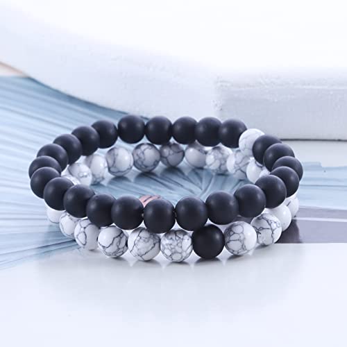 Bayetss Men Women Lava Bracelet Beads Bracelet Bangle Stretch Stone Beads Bracelets Friendship Couples Gifts,Black and white