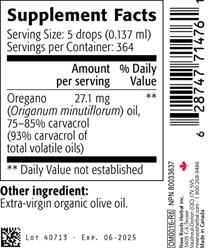 NEW ROOTS HERBAL Wild Oregano C93 (50 ml) Liquid, Highest Natural Carvacrol Concentration|Immune Defense|Mediterranean Source|Alcohol Free, Organic, Non-GMO, Vegan, Gluten Free