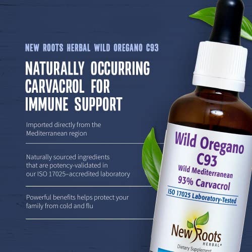 NEW ROOTS HERBAL Wild Oregano C93 (50 ml) Liquid, Highest Natural Carvacrol Concentration|Immune Defense|Mediterranean Source|Alcohol Free, Organic, Non-GMO, Vegan, Gluten Free