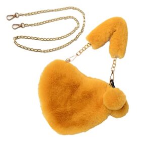 soft warm faux fur handbag fuzzy crossbody bag heart shape soft plush purse for winter girls women wallets (yellow)