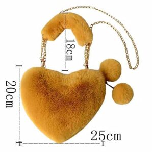 Soft Warm Faux Fur Handbag Fuzzy Crossbody Bag Heart Shape Soft Plush Purse for Winter Girls Women Wallets (Yellow)