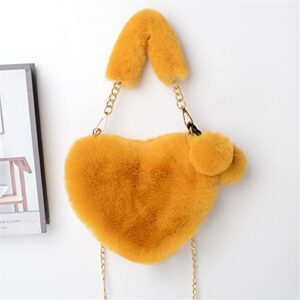 Soft Warm Faux Fur Handbag Fuzzy Crossbody Bag Heart Shape Soft Plush Purse for Winter Girls Women Wallets (Yellow)