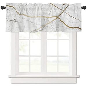 marble golden valances for windows white gold abstract marbling theme ink art painting rod pocket short window valance curtains home decor window treatment for kitchen living room bedroom 54x18in