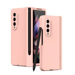 eaxer for samsung galaxy z fold 3 pc case with ultra-thin pen slot, hard pc back anti-slip with built-in screen protector durable slim full body protective case for z fold 3 5g pink