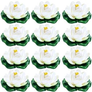 whistenfla artificial floating lotus flower 12 pcs, 4 inch small fake lily pads for pond artificial floating foam lotus flowers for wedding floating pool pond decoration