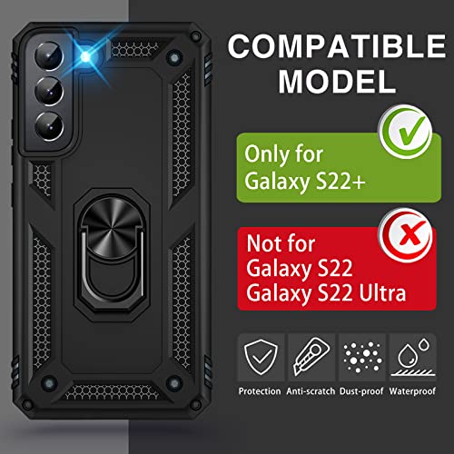 Vaki for Samsung Galaxy S22+ Plus 5G Case with Built in Screen Protector Military Grade Hard Rugged Cover Heavy Duty Armor Galaxy S22 Plus Phone Cases with Metal Ring Kickstand Shockproof Black