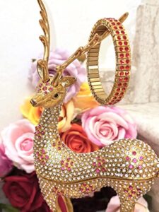 10ct handmade limited edition antique 1990 reindeer figurine large faberge egg jewelry box & fabergé pendant necklace & ruby bracelet 24k gold womens day deer statue for home decor reindeer unique 14"