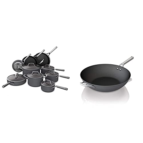 Ninja C39900 Foodi 16-Piece Cookware Set NeverStick Premium Hard-Anodized Slate Grey & C30928 Foodi NeverStick Premium Hard-Anodized, 11-Inch Wok, Slate Grey