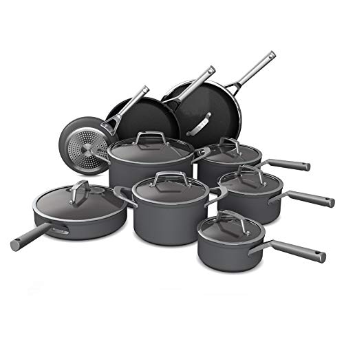 Ninja C39900 Foodi 16-Piece Cookware Set NeverStick Premium Hard-Anodized Slate Grey & C30928 Foodi NeverStick Premium Hard-Anodized, 11-Inch Wok, Slate Grey