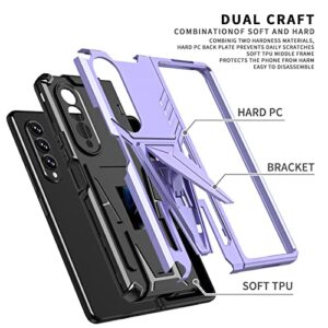 EAXER for Samsung Galaxy Z Fold 3 5G Shockproof Armor Protection Kickstand Case Cover Rugged Military Grade Shockproof Anti-Drop Holder Cover Case for Samsung Galaxy Z Fold 3 2021 Purple