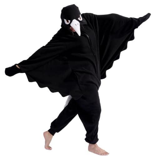 ofodoing Adult Animal Crow One-piece Pajamas Cosplay Animal Homewear Sleepwear Jumpsuit Costume for Women Men