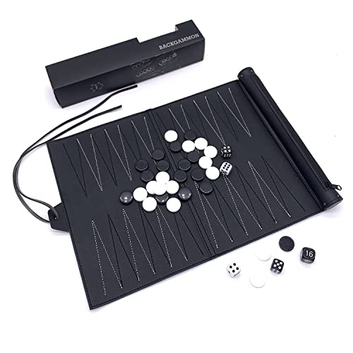 Roll-Up Travel Backgammon Games, Foldable Chess Board Games, PU Travel Game, Portable Lightweight Backgammon Game Set