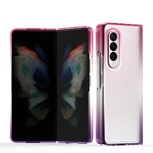 EAXER for Samsung Galaxy Z Fold 3 5G Shockproof Acrylic Gradient Clear Cover Skin Case Slim Thin Crystal Scratchproof Hard PC Gradient Shock Absorption Flexible TPU Soft Bumper Red Purple